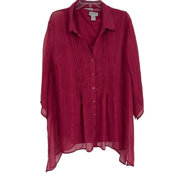 MAGGIE BARNES FOR CATHERINES Maroon LINED Button Up TOP SIZE 2X Metallic - Picture 1 of 12